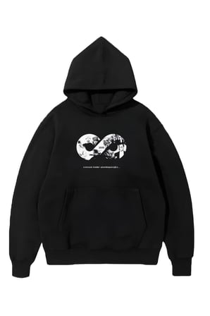 Üç İplik Kapşonlu Baskılı Sweatshirt - Siyah