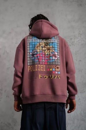 Erkek Kapüşonlu Sweat Patel Six Baskılı Gül Kurusu