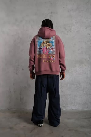 Erkek Kapüşonlu Sweat Patel Six Baskılı Gül Kurusu