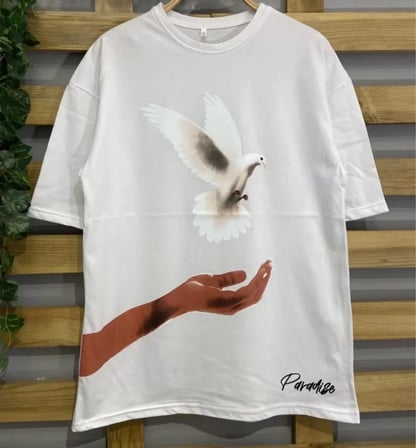 Beyaz Dijital Baskılı T-Shirt L Beden
