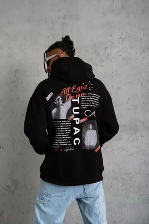 Erkek Kapşonlu Sweat - Ön Arka Baskılı Siyah