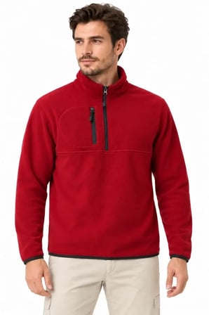 Bordo Erkek Regular Fit Kışlık Sweatshirt - Dik Yaka Yarım Fermuar Göğüs Cepli