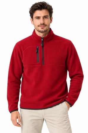 Bordo Erkek Regular Fit Kışlık Sweatshirt - Dik Yaka Yarım Fermuar Göğüs Cepli