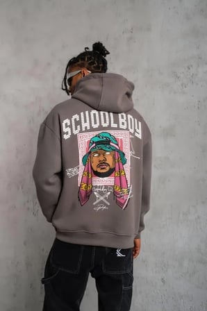 Erkek Gri Kapüşonlu SCHOOL BOY Baskılı Sweat M Beden