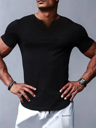 Erkek Kısa Kollu V Yaka Süprem T-shirt Siyah 2XL-3XL