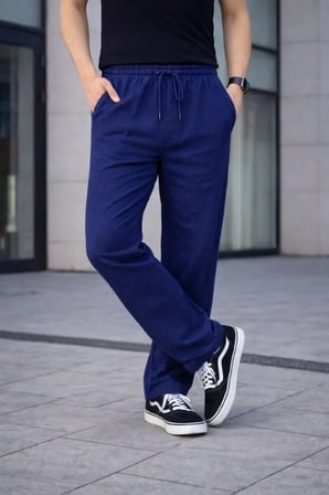 Lacivert Keten Cepli Çıma Dikişli Jogger Buggy Rahat Kalıp Erkek