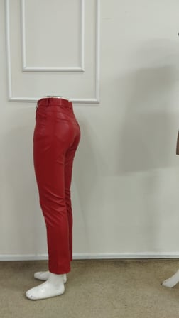 Kadın Dar Kesim Deri Pantolon Cep Detaylı Bel Dar