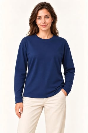 Modal Yumuşak Dokulu Bisiklet Yaka Uzun Kollu Sweatshirt Lacivert