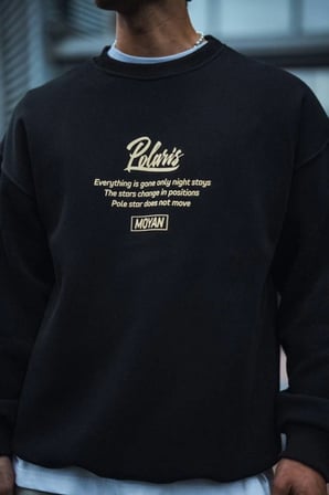 Bisiklet Yaka Ön Arka Baskılı Kışlık Sweatshirt - Siyah