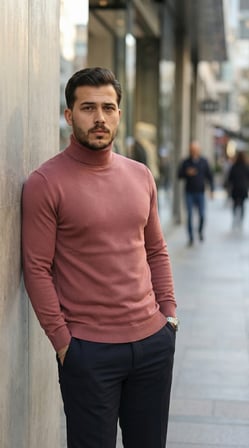 Erkek Uzun Kollu Boğazlı Yaka Triko - Gül Kurusu