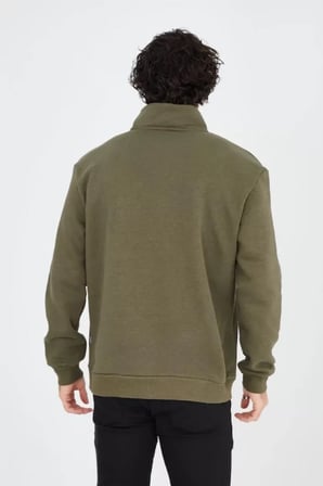 Erkek Yeşil Yarım Fermuarlı Baskılı Sweat