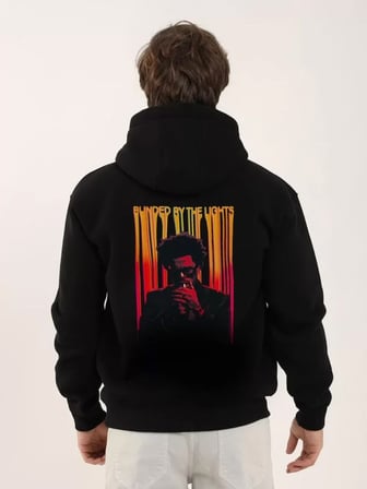Unisex Siyah Baskılı Oversize Üç İplik Kapüşonlu Sweatshirt