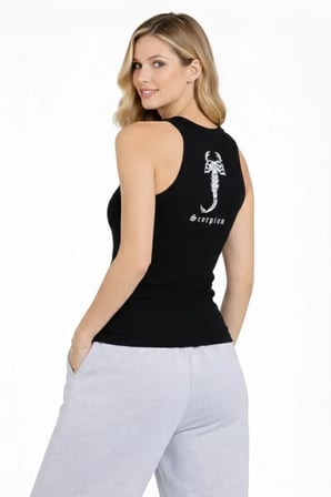 Sıfır Yaka Slim Fit Fitilli Spor Atlet - Siyah Arka Baskılı