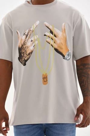 Gri Unisex Oversize Baskılı T-Shirt M Beden
