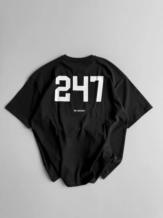 Baskılı Oversize Bisiklet Yaka T-shirt - Siyah
