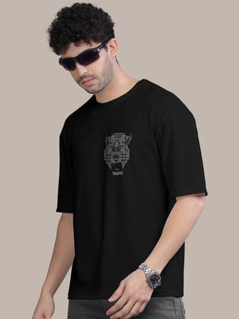 Erkek Oversize Baskılı T-Shirt - Siyah Renk