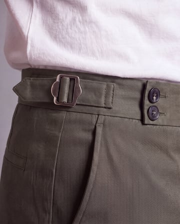 Erkek Haki Dokuma Kumaş Pantolon Toka Detaylı