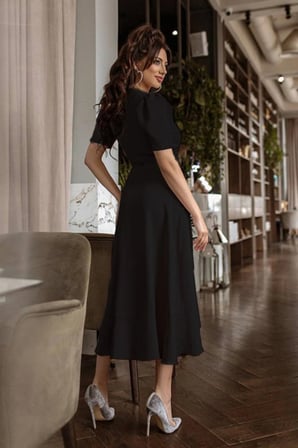 Kadın Kruvaze Yaka Kuşaklı Krep Midi Elbise 120 Cm