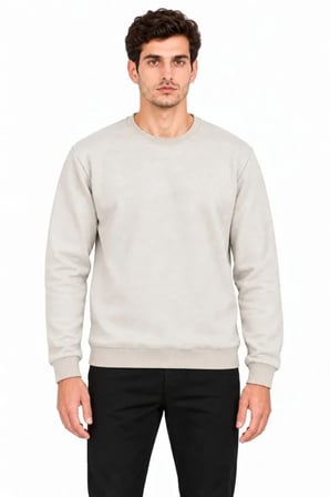 Erkek Bisiklet Yaka İçi Şardonlu 2 İplik Düz Uzun Kollu Regular Fit Sweatshirt - Gri