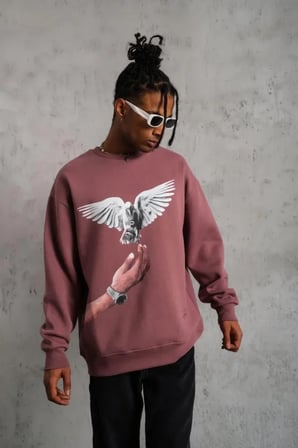 Erkek Gül Kurusu Güvercin Baskılı Sweatshirt L Beden