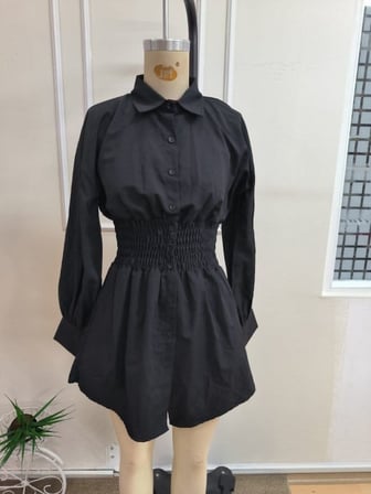 Beli Lastikli Uzun Kollu Yakalı Kadın Trikoton Elbise