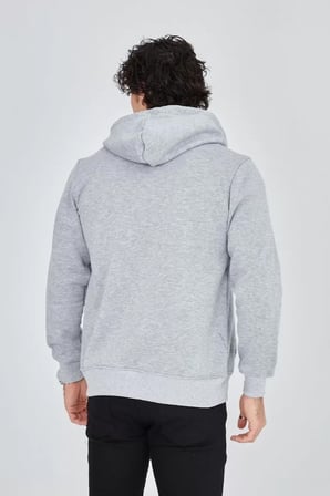 Unisex Tam Fermuarlı Kapşonlu SweatShirt - Gri