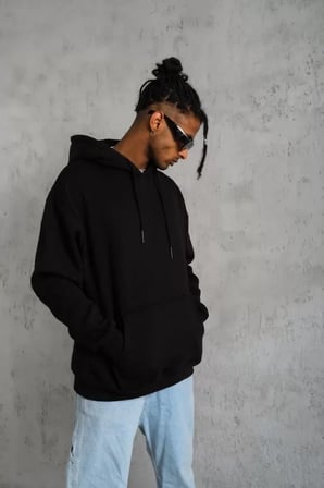 Erkek Siyah Düz Kapüşonlu Sweat