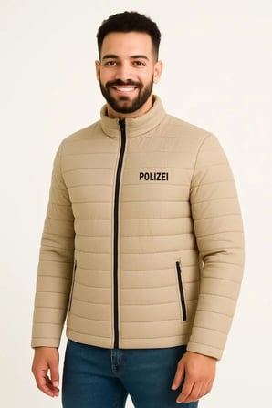 Erkek Mikro Su İtici Kapitone Baskılı Astarlı Fermuarlı Bomber Mont - Bej