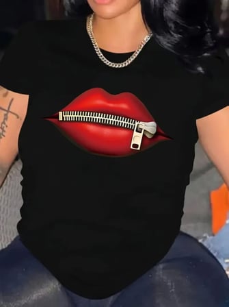 Baskılı Oversize Bisiklet Yaka T-shirt - Siyah