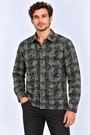 Ekose Kareli Oduncu Gömlek Uzun Kollu Regular Fit Haki