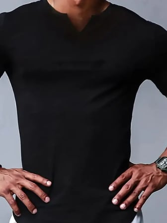 Erkek Kısa Kollu V Yaka Süprem T-shirt Siyah 2XL-3XL