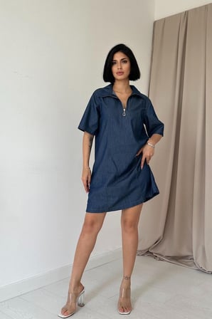 Kuplu Elbise Mavi Tencel