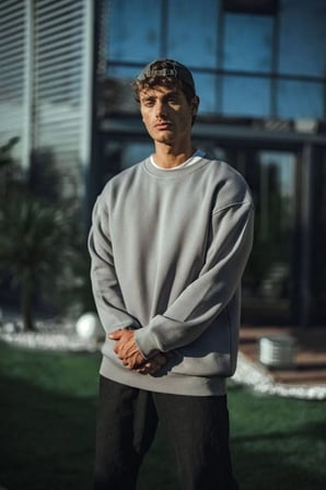 Bisiklet Yaka Üç İplik Basic Sweatshirt Kışlık Boyalı Gri