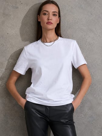 Unisex Kısa Kollu Bisiklet Yaka Basic Viskon Bluz Klasik Kalıp