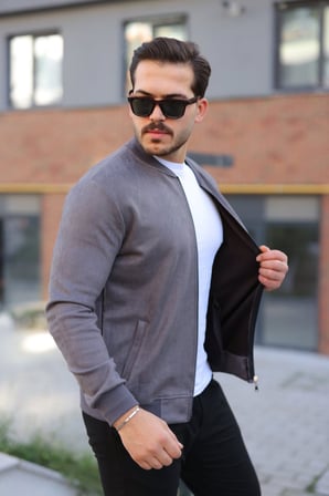 Erkek Scuba Süet Kumaş Bomber Hırka