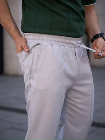 Erkek Keten Cepli Çıma Dikişli Jogger Buggy Pantalon Rahat Kalıp - Gri
