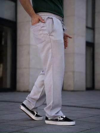 Erkek Keten Cepli Çıma Dikişli Jogger Buggy Pantalon Rahat Kalıp - Gri