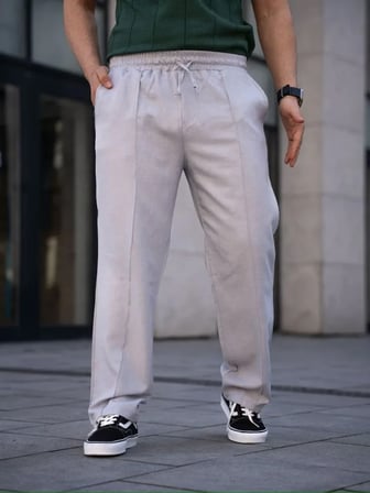 Erkek Keten Cepli Çıma Dikişli Jogger Buggy Pantalon Rahat Kalıp - Gri