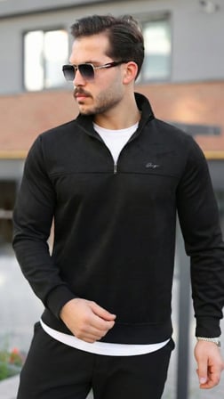 Erkek Süet Yarım Fermuar Dik Yaka Sweat