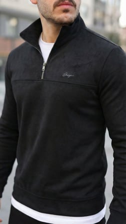 Erkek Süet Yarım Fermuar Dik Yaka Sweat