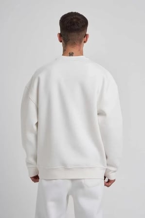 Beyaz Unisex Biskilet Yaka Üç İplik Sweatshirt
