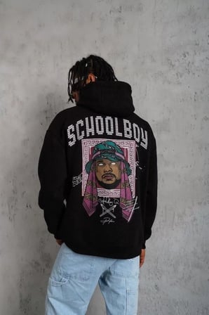 Siyah Kapüşonlu Erkek Sweatshirt - SCHOOL BOY Baskılı, L Beden