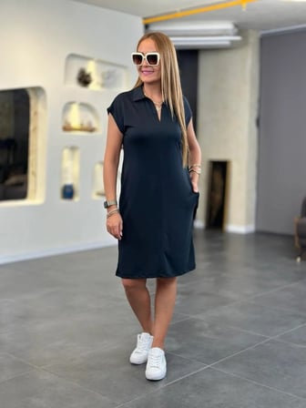 Kadın Kısa Kollu Yakalı Viskon Elbise