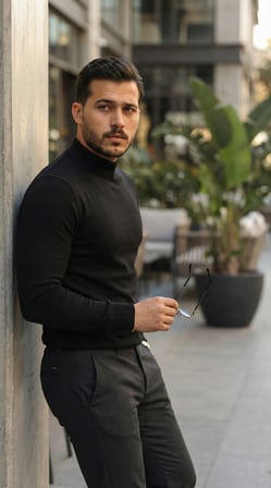 Erkek Yarım Balıkçı Yaka Pamuklu Triko Siyah 2XL