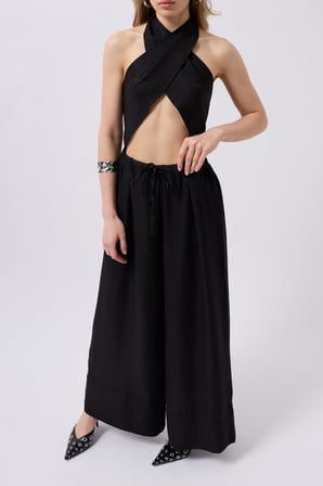 Düşük Bel Oversize Keten Pantolon Siyah 38 Beden