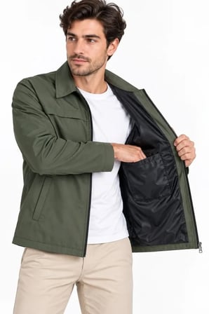 4 Mevsim Regular Fit Erkek Mont Ceket - Astarlı, Tam Fermuarlı, Haki