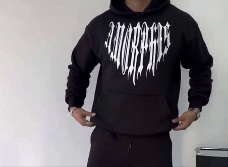 Kapşonlu Uzun Kol Baskılı Sweatshirt - Siyah