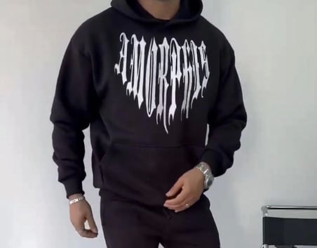 Kapşonlu Uzun Kol Baskılı Sweatshirt - Siyah