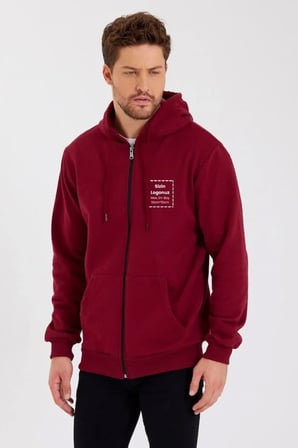Bordo Unisex Kapşonlu Tam Fermuarlı Özel Tasarım Sweatshirt