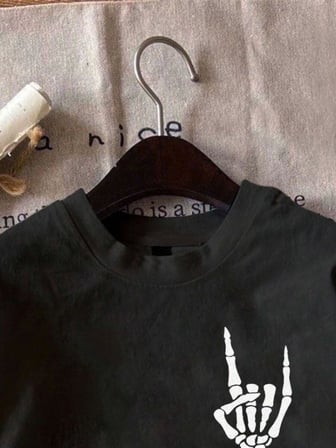 Erkek Oversize Baskılı Siyah T-shirt - S Beden